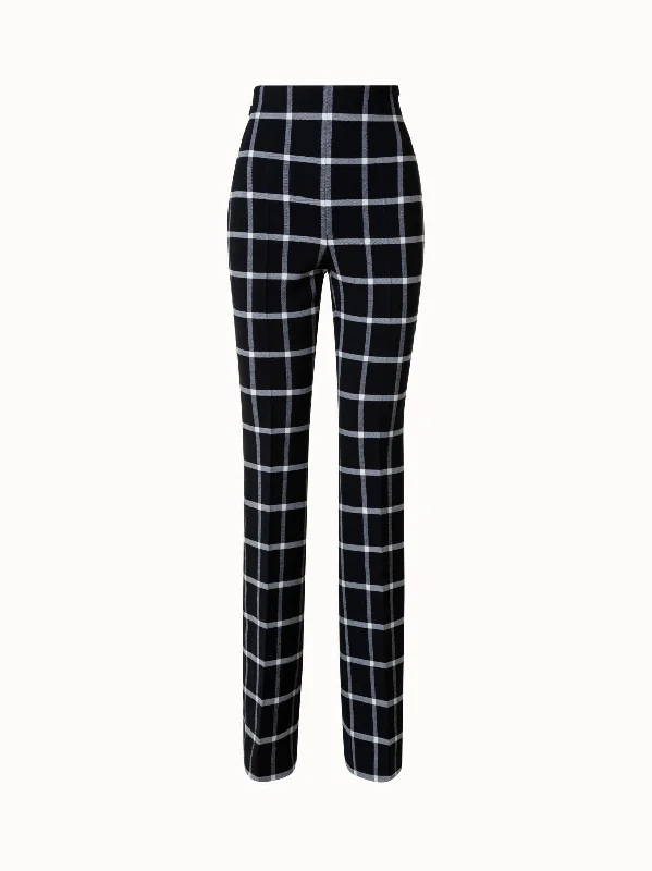 Checked Wool Stretch Double-Face Bootcut Pants