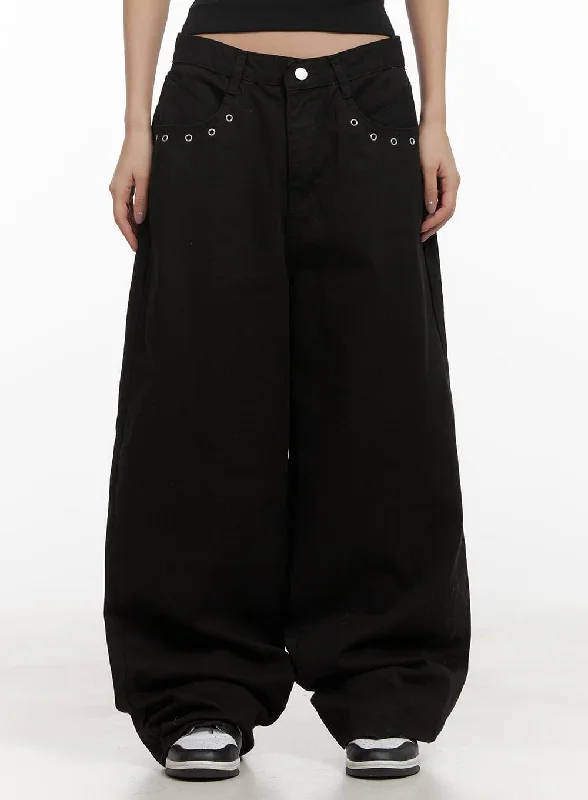 Cotton Eyelet Detail Wide-Leg Pants CD416