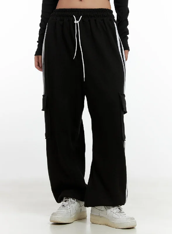 Pocket Detail Wide-Leg Track Pants CN412