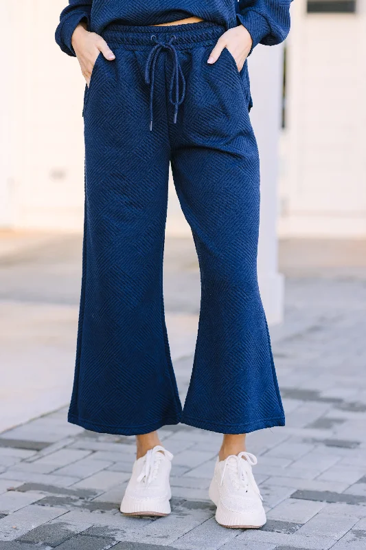 Make Your Day Navy Blue Textured Pants