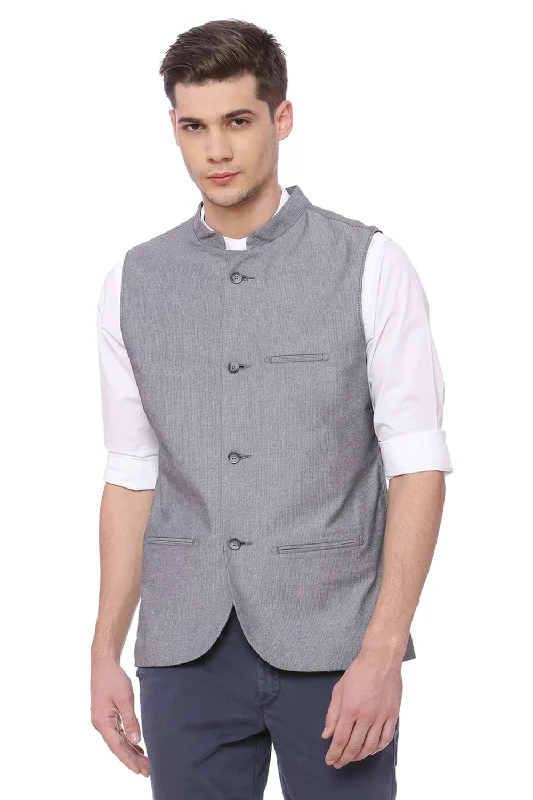 Slim Fit Bandhgala Elephant Skin Gray Jacket