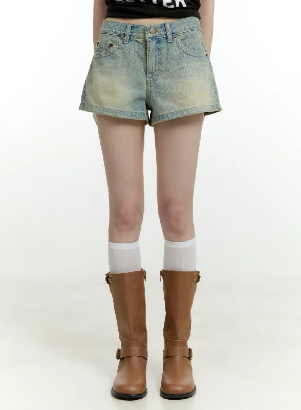 Washed Denim Low Rise Shorts CL426