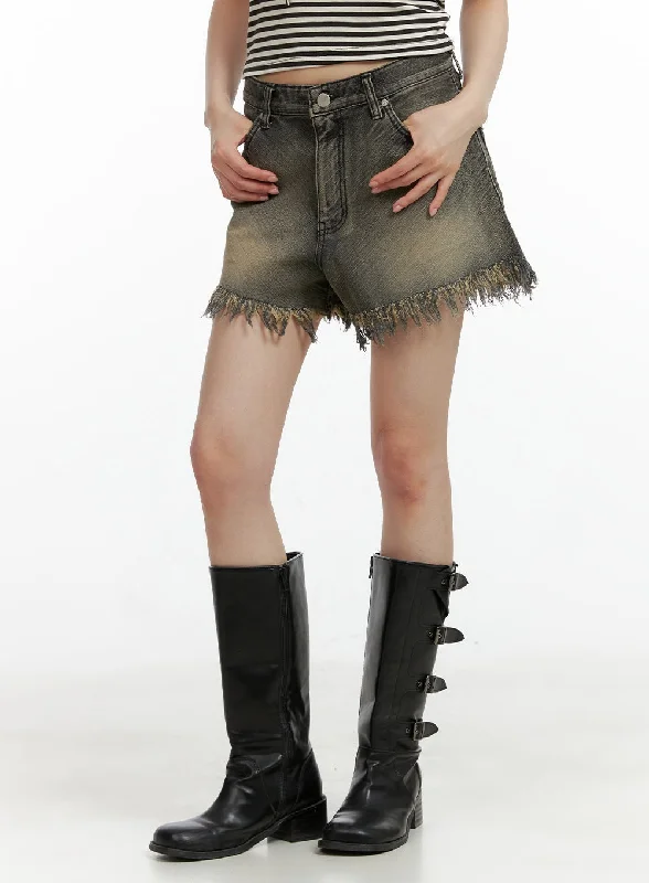 Washed Distressed Denim Shorts CL401