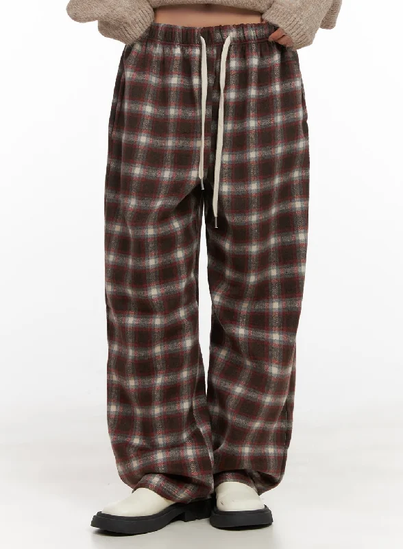 Wool Blend Adjustable Checkered Pants CD416