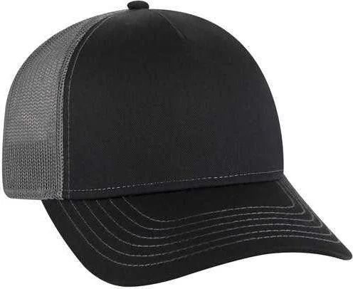 OTTO 102-1318 5 Panel Low Profile Mesh Back Trucker Cap - Black Black Charcoal