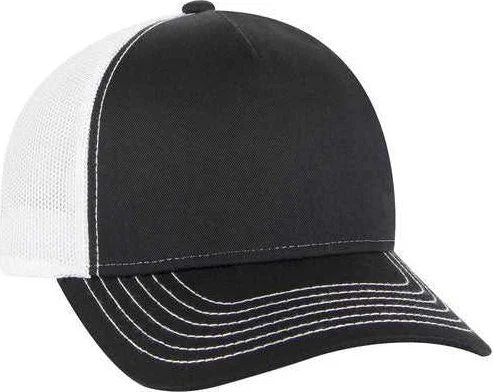 OTTO 102-1318 5 Panel Low Profile Mesh Back Trucker Cap - Black Black White