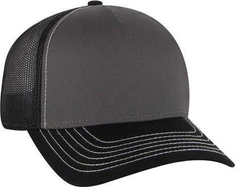 OTTO 102-1318 5 Panel Low Profile Mesh Back Trucker Cap - Black Charcoal Black