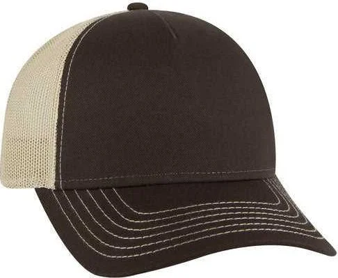 OTTO 102-1318 5 Panel Low Profile Mesh Back Trucker Cap - Dark Brown Dark Brown Khaki