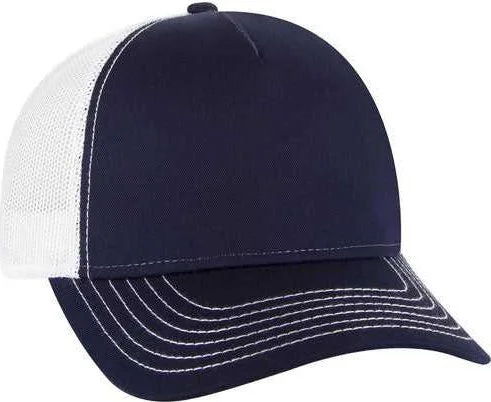 OTTO 102-1318 5 Panel Low Profile Mesh Back Trucker Cap - Navy Navy White