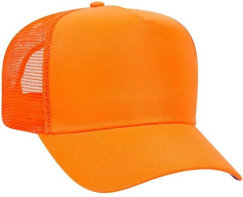 OTTO 117-821 Neon 5 Panel Mid Profile Mesh Back Trucker Cap - Neon Orange