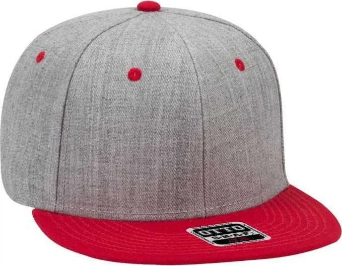 OTTO 125-1054 Otto Snap 6 Panel Mid Profile Snapback Cap - Red Heather Gray Heather Gray