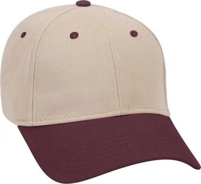 OTTO 19-251 Brushed Bull Denim Seamed Front Panel Low Profile Pro Style Cap - Maroon Khaki