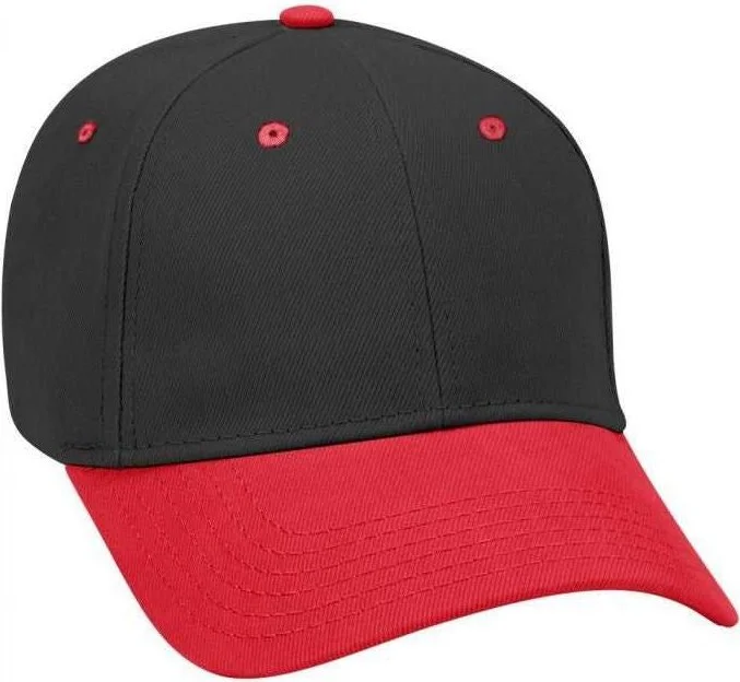 OTTO 19-251 Brushed Bull Denim Seamed Front Panel Low Profile Pro Style Cap - Red Black