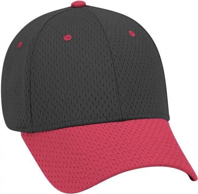 OTTO 19-366 Polyester Pro Mesh Gray Undervisor Low Profile Pro Style Structured Firm Front Panel Cap - Red Black