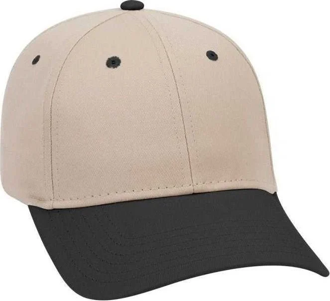 OTTO 19-536 Cotton Twill Low Profile Pro Style Cap with 6 Embroidered Eyelets - Black Khaki Khaki