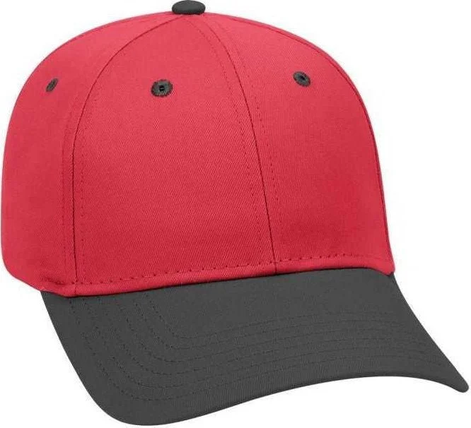 OTTO 19-536 Cotton Twill Low Profile Pro Style Cap with 6 Embroidered Eyelets - Black Red Red