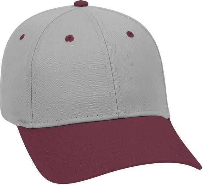 OTTO 19-536 Cotton Twill Low Profile Pro Style Cap with 6 Embroidered Eyelets - Maroon Gray Gray