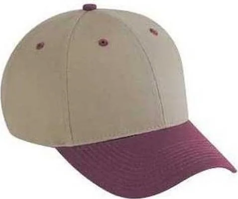 OTTO 19-536 Cotton Twill Low Profile Pro Style Cap with 6 Embroidered Eyelets - Maroon Khaki Khaki