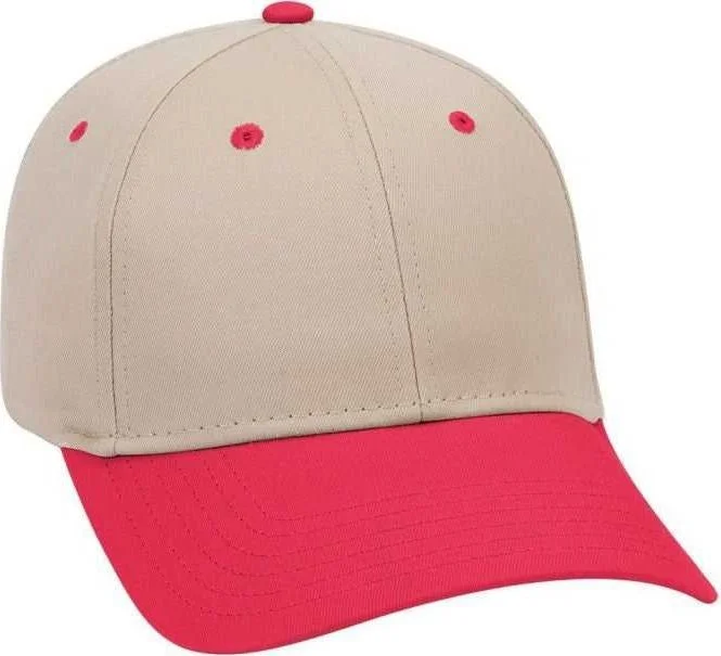 OTTO 19-536 Cotton Twill Low Profile Pro Style Cap with 6 Embroidered Eyelets - Red Khaki Khaki