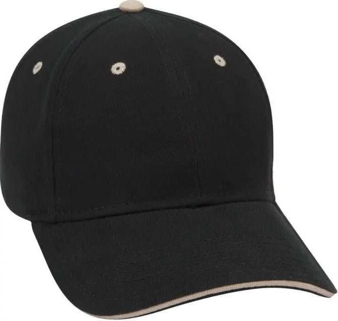 OTTO 23-255 Brushed Bull Denim Sandwich Visor Low Profile Pro Style Cap with Loop Closure - Black Black Khaki