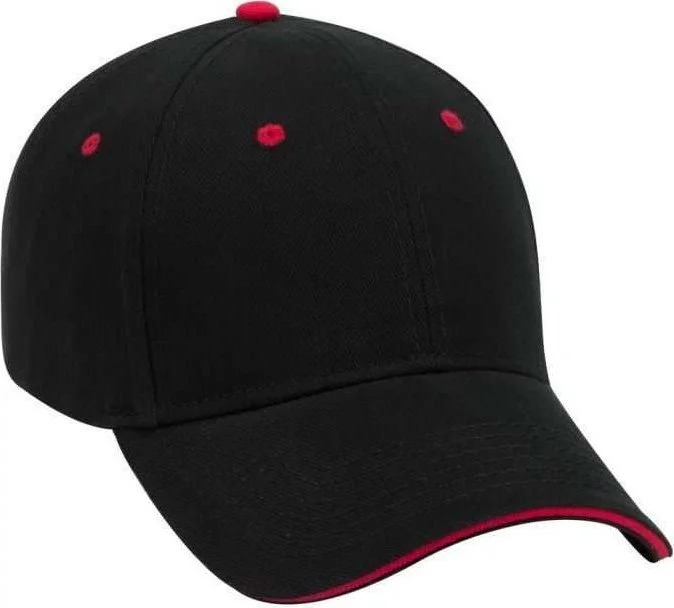 OTTO 23-255 Brushed Bull Denim Sandwich Visor Low Profile Pro Style Cap with Loop Closure - Black Black Red