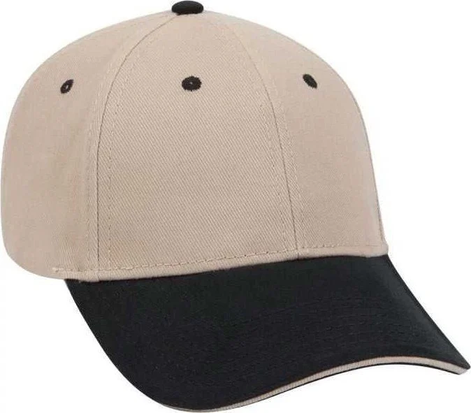 OTTO 23-255 Brushed Bull Denim Sandwich Visor Low Profile Pro Style Cap with Loop Closure - Black Khaki Khaki