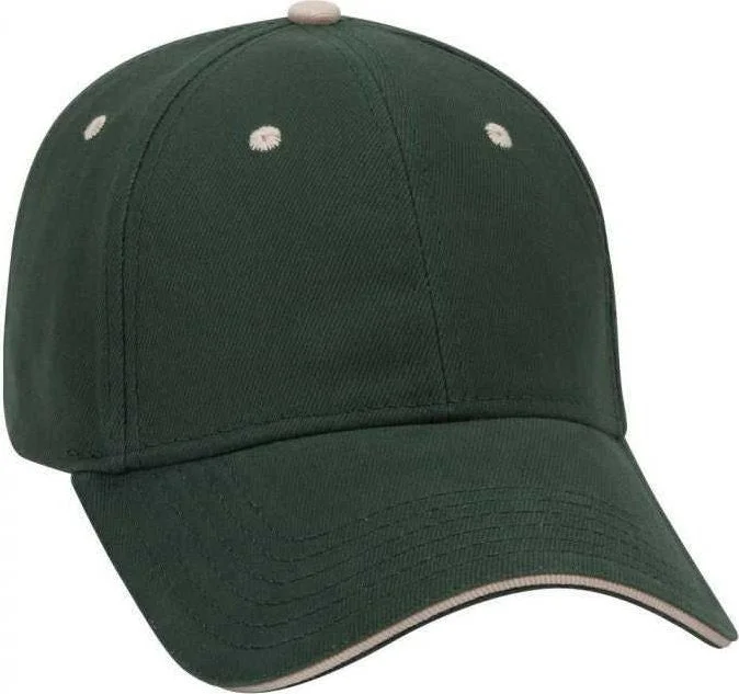 OTTO 23-255 Brushed Bull Denim Sandwich Visor Low Profile Pro Style Cap with Loop Closure - Dark Green Dark Green Khaki