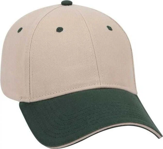 OTTO 23-255 Brushed Bull Denim Sandwich Visor Low Profile Pro Style Cap with Loop Closure - Dark Green Khaki Khaki