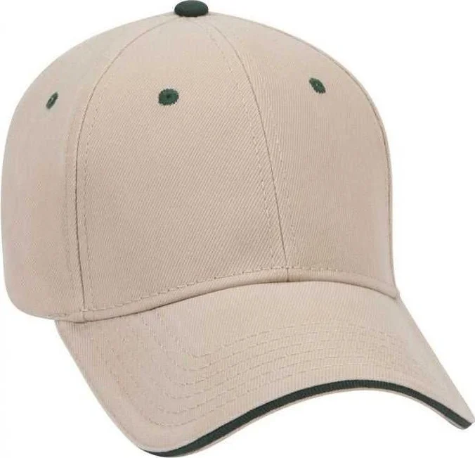 OTTO 23-255 Brushed Bull Denim Sandwich Visor Low Profile Pro Style Cap with Loop Closure - Khaki Khaki Dark Green