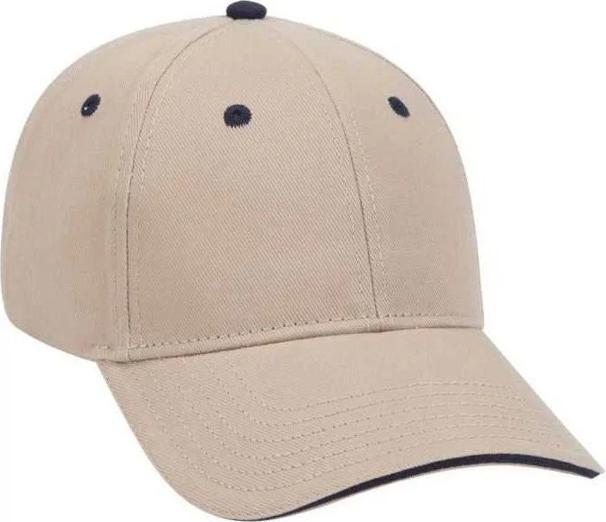 OTTO 23-255 Brushed Bull Denim Sandwich Visor Low Profile Pro Style Cap with Loop Closure - Khaki Khaki Navy