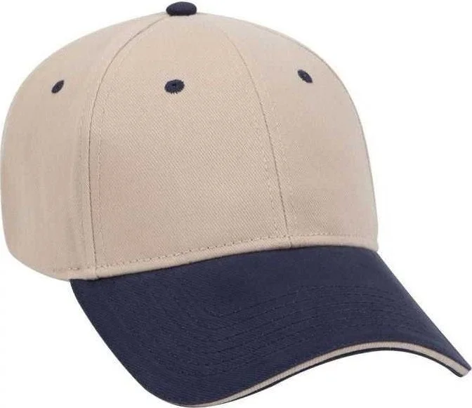 OTTO 23-255 Brushed Bull Denim Sandwich Visor Low Profile Pro Style Cap with Loop Closure - Navy Khaki Khaki