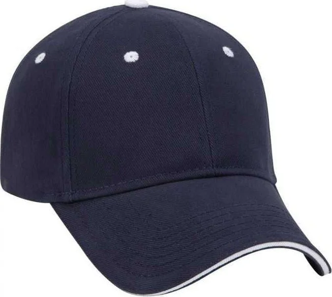 OTTO 23-255 Brushed Bull Denim Sandwich Visor Low Profile Pro Style Cap with Loop Closure - Navy Navy White