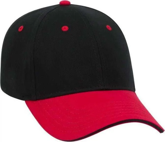 OTTO 23-255 Brushed Bull Denim Sandwich Visor Low Profile Pro Style Cap with Loop Closure - Red Black Black