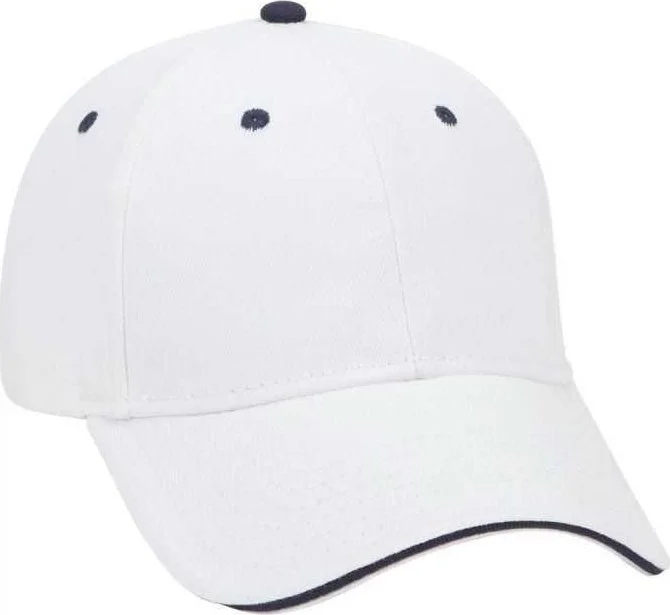 OTTO 23-255 Brushed Bull Denim Sandwich Visor Low Profile Pro Style Cap with Loop Closure - White White Navy