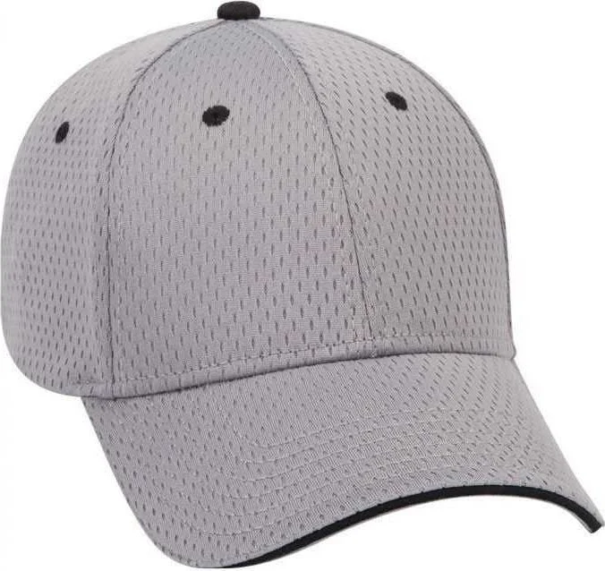 OTTO 23-368 Polyester Pro Mesh Sandwich Visor Low Profile Pro Style Structured Firm Front Panel Cap - Gray Gray Black