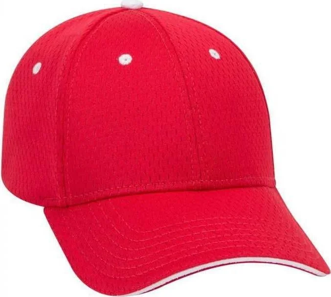 OTTO 23-368 Polyester Pro Mesh Sandwich Visor Low Profile Pro Style Structured Firm Front Panel Cap - Red Red White