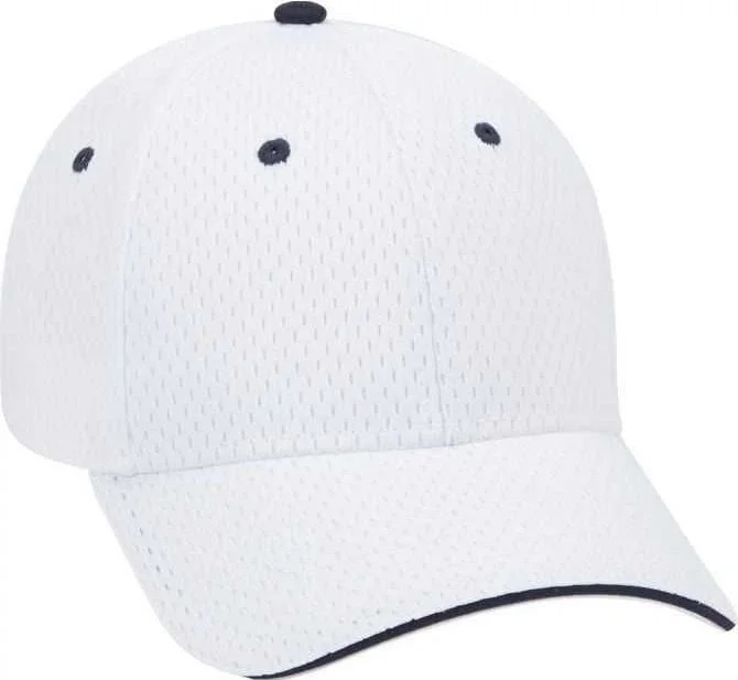 OTTO 23-368 Polyester Pro Mesh Sandwich Visor Low Profile Pro Style Structured Firm Front Panel Cap - White White Navy