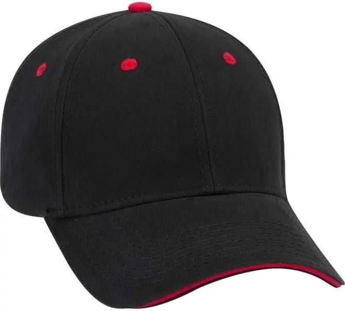 OTTO 23-370 Superior Brushed Cotton Twill Sandwich Visor Low Profile Pro Style Structured Firm Front Panel Cap - Black Black Red