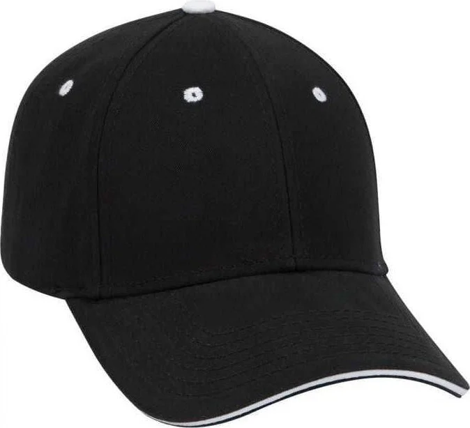 OTTO 23-370 Superior Brushed Cotton Twill Sandwich Visor Low Profile Pro Style Structured Firm Front Panel Cap - Black Black White