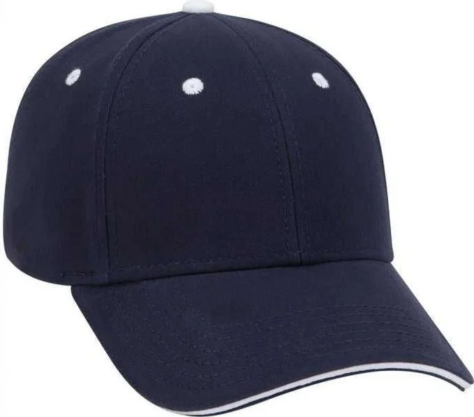 OTTO 23-370 Superior Brushed Cotton Twill Sandwich Visor Low Profile Pro Style Structured Firm Front Panel Cap - Navy Navy White