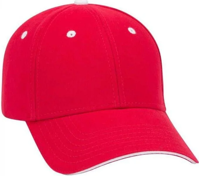 OTTO 23-370 Superior Brushed Cotton Twill Sandwich Visor Low Profile Pro Style Structured Firm Front Panel Cap - Red Red White