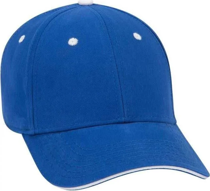 OTTO 23-370 Superior Brushed Cotton Twill Sandwich Visor Low Profile Pro Style Structured Firm Front Panel Cap - Royal Royal White