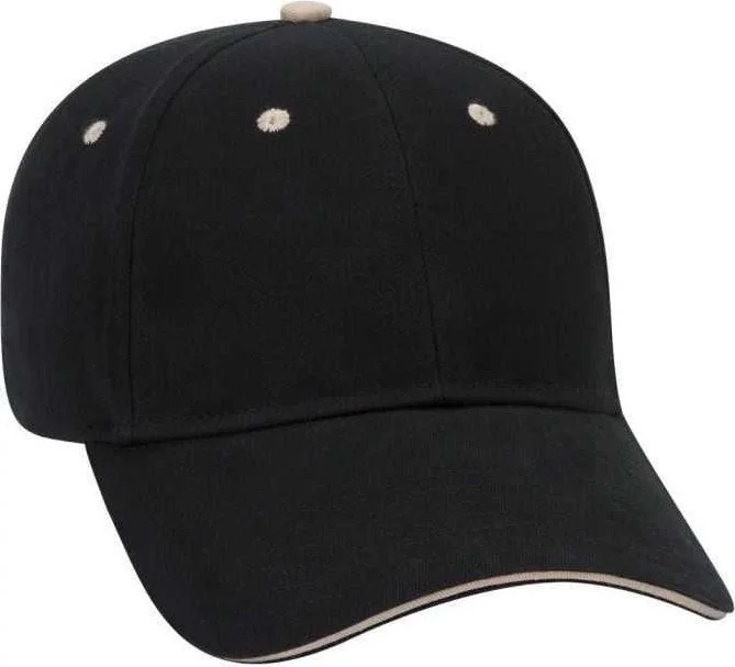 OTTO 23-430 Brushed Cotton Twill Sandwich Visor Low Profile Pro Style Cap with 6 Embroidered Eyelets - Black Black Khaki