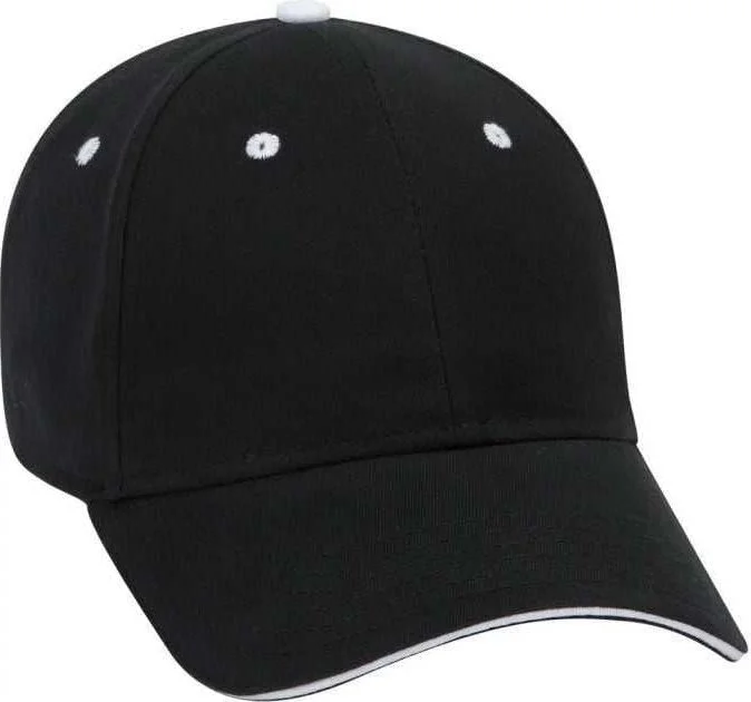 OTTO 23-430 Brushed Cotton Twill Sandwich Visor Low Profile Pro Style Cap with 6 Embroidered Eyelets - Black Black White