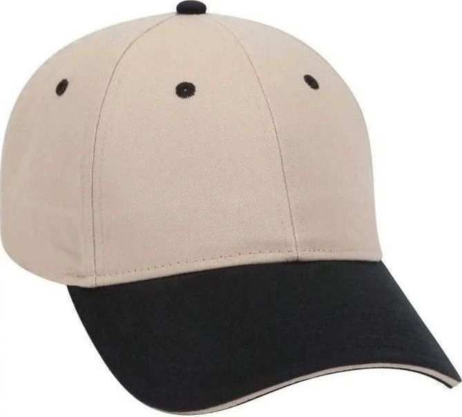 OTTO 23-430 Brushed Cotton Twill Sandwich Visor Low Profile Pro Style Cap with 6 Embroidered Eyelets - Black Khaki Khaki