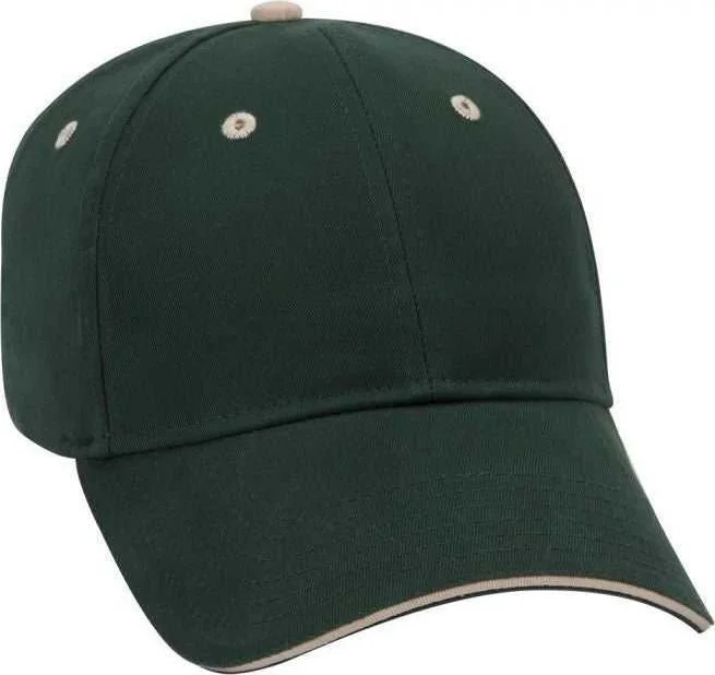 OTTO 23-430 Brushed Cotton Twill Sandwich Visor Low Profile Pro Style Cap with 6 Embroidered Eyelets - Dark Green Dark Green Khaki