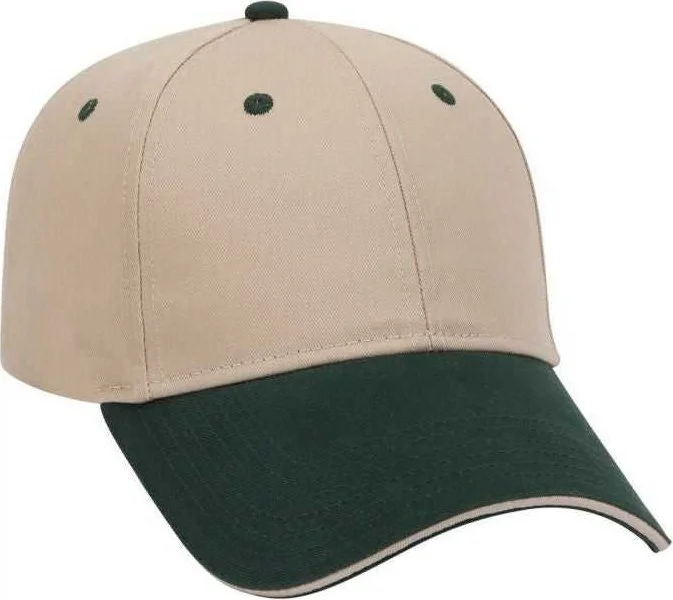 OTTO 23-430 Brushed Cotton Twill Sandwich Visor Low Profile Pro Style Cap with 6 Embroidered Eyelets - Dark Green Khaki Khaki