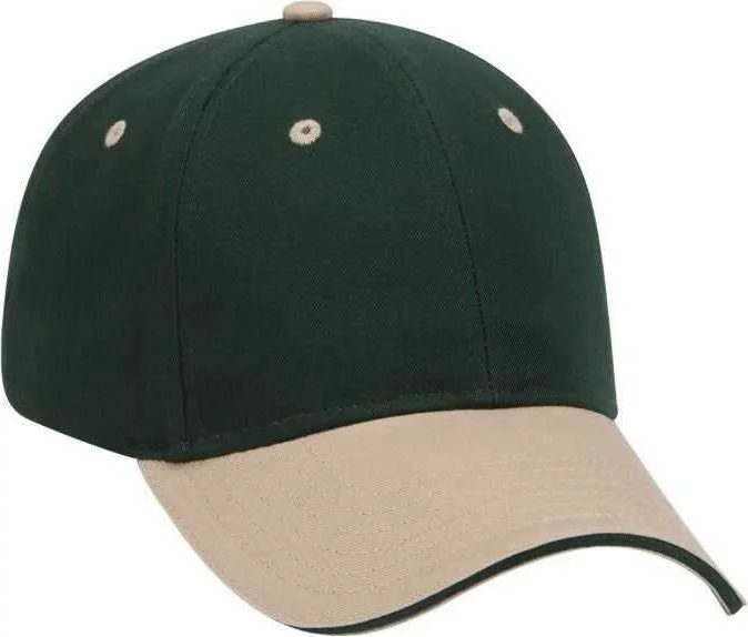 OTTO 23-430 Brushed Cotton Twill Sandwich Visor Low Profile Pro Style Cap with 6 Embroidered Eyelets - Khaki Dark Green Dark Green