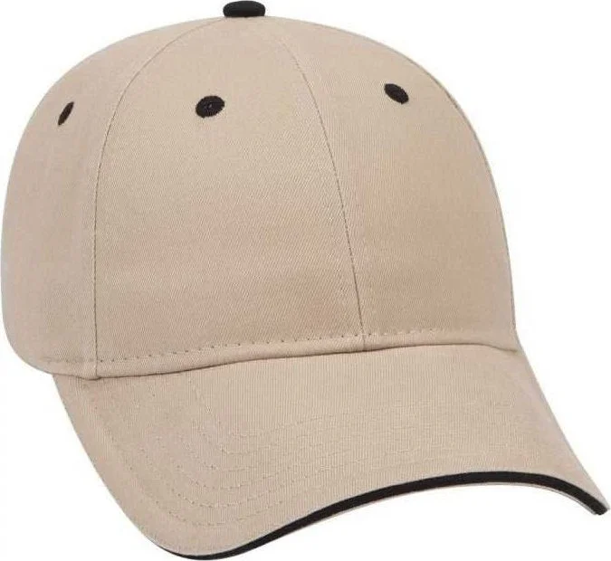 OTTO 23-430 Brushed Cotton Twill Sandwich Visor Low Profile Pro Style Cap with 6 Embroidered Eyelets - Khaki Khaki Black