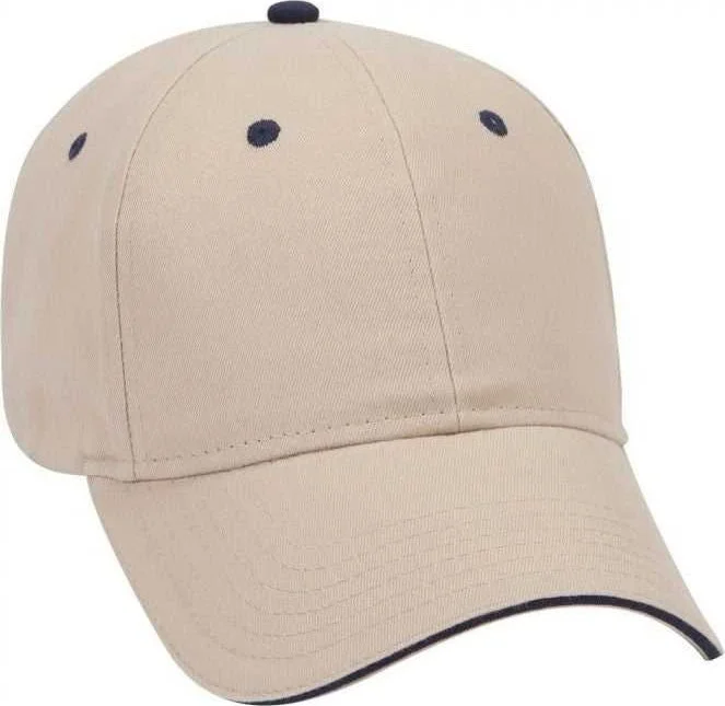 OTTO 23-430 Brushed Cotton Twill Sandwich Visor Low Profile Pro Style Cap with 6 Embroidered Eyelets - Khaki Khaki Navy